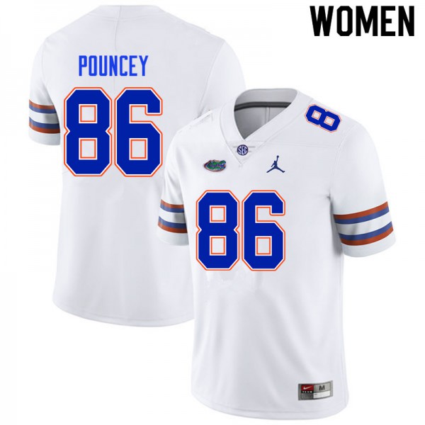 Women #86 Jordan Pouncey Florida Gators College Football Jersey White